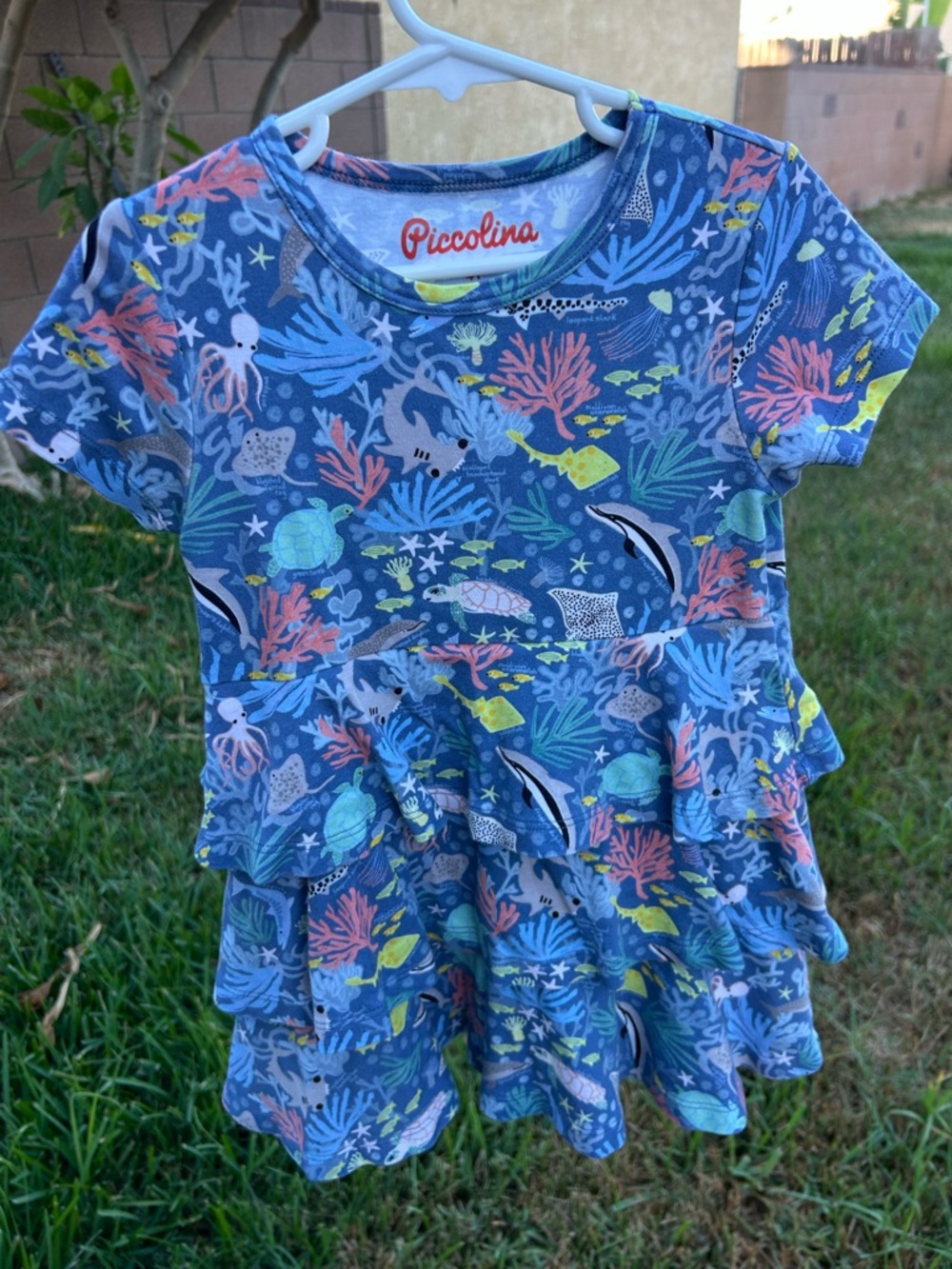 Piccolina Blue Ocean Tiered Ruffle Kids Dress